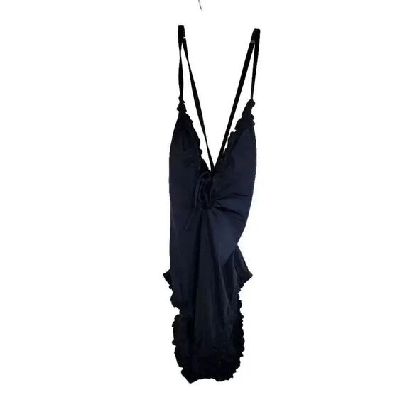 Anne Cole Women's Ebony Black Ruffled Low Cut One Piece Swimsuit NEW - Picture 2 of 10
